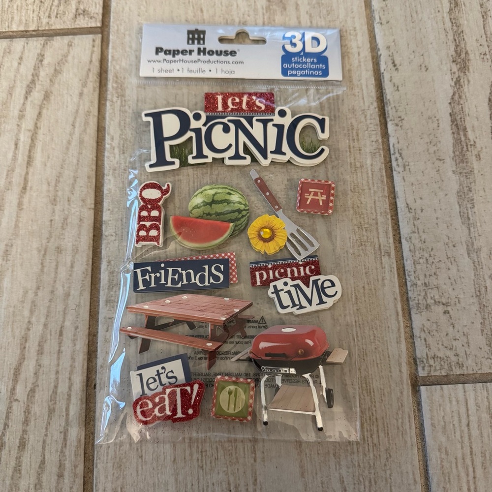 Paper House 3D Let’s‎ Picnic Raised Sticker Set New Sealed